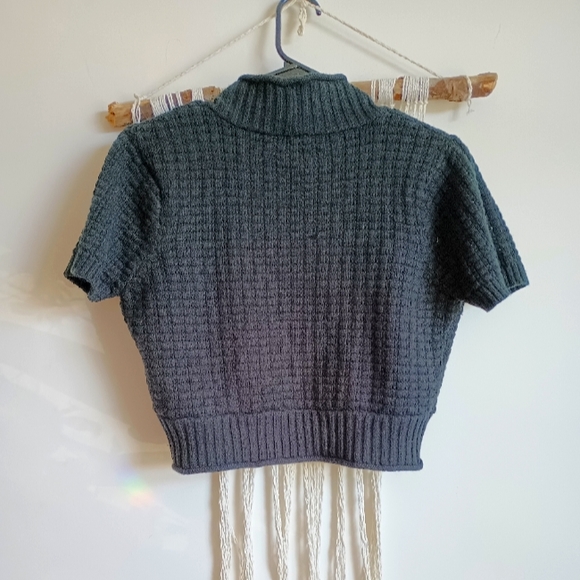 Cute Short Sleeve Knit Black Sweater Cardigan - Picture 5 of 8